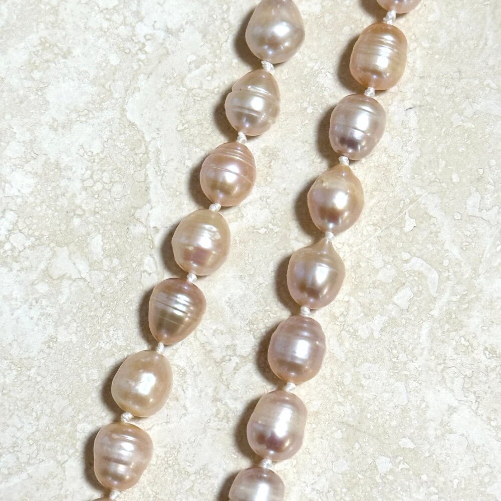 Freshwater Pearl Necklace, Hand-Knotted 12x9mm Large Lavender Blush Pearls - Picture 5 of 10
